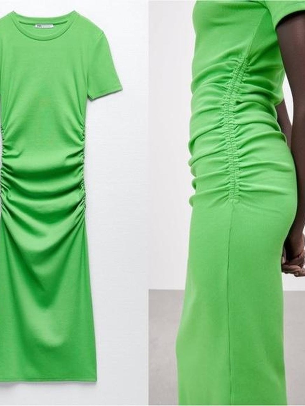 Zara Women’s Ruched Side Midi Dress — Green